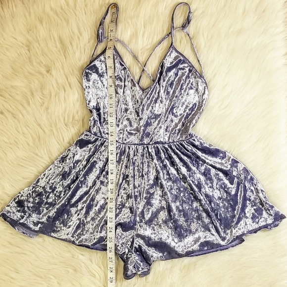 Fragile Crushed Velvet Shorts Romper - Picture 6 of 9